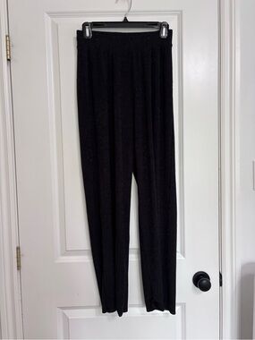 Black Wide-Leg Ribbed Pull-On Pants